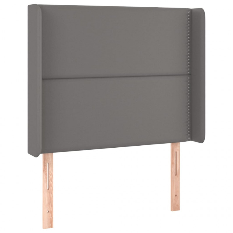 Łóżko kontynentalne z materacem i LED, szara ekoskóra 90x190 cm