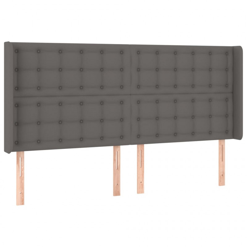 Łóżko kontynentalne z materacem i LED, szara ekoskóra 160x200cm
