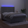 Łóżko kontynentalne z materacem i LED, szare 140x200cm, aksamit