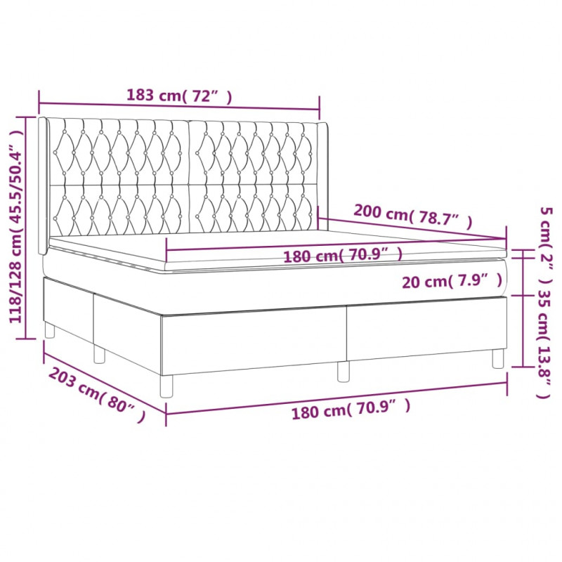 Łóżko kontynentalne z materacem i LED, szare 180x200cm, aksamit