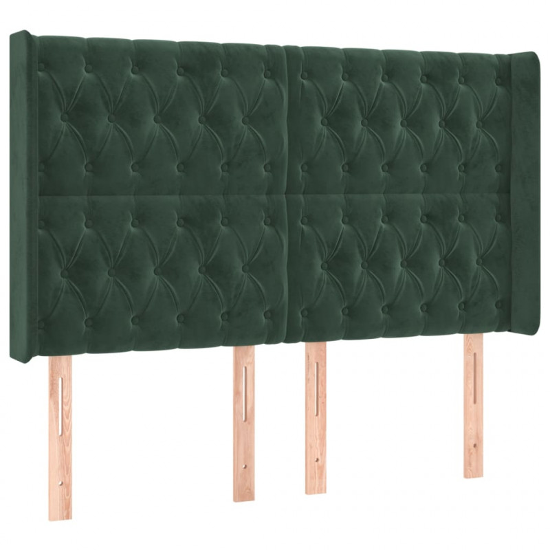 Łóżko kontynentalne z materacem i LED zielony aksamit 140x200cm