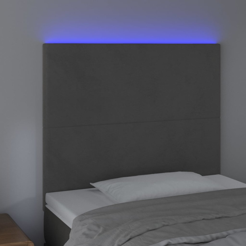 Zagłówek do łóżka z LED, ciemnoszary, 90x5x118/128 cm, aksamit