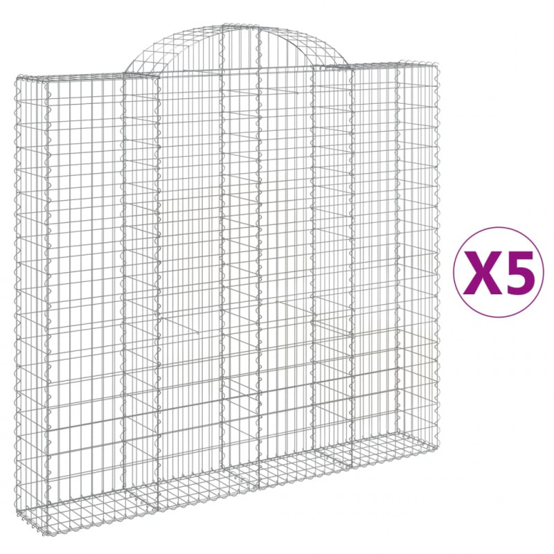 Kosze gabionowe, 5 szt, 200x30x180/200 cm, galwanizowane żelazo