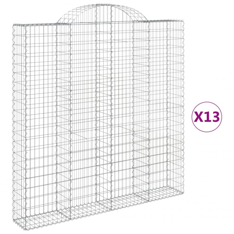Kosze gabionowe, 13 szt, 200x30x200/220cm, galwanizowane żelazo