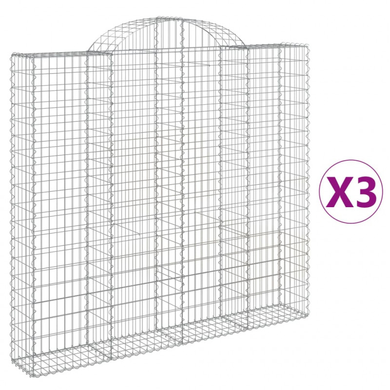 Kosze gabionowe, 3 szt, 200x30x180/200 cm, galwanizowane żelazo