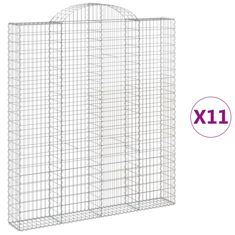 Kosze gabionowe, 11 szt, 200x30x220/240cm, galwanizowane żelazo