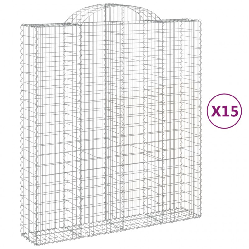Kosze gabionowe, 15 szt, 200x50x220/240cm, galwanizowane żelazo