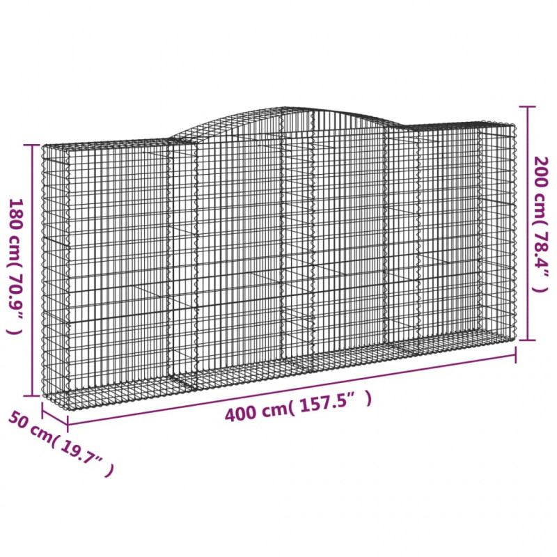 Kosze gabionowe, 10 szt, 400x50x180/200cm, galwanizowane żelazo