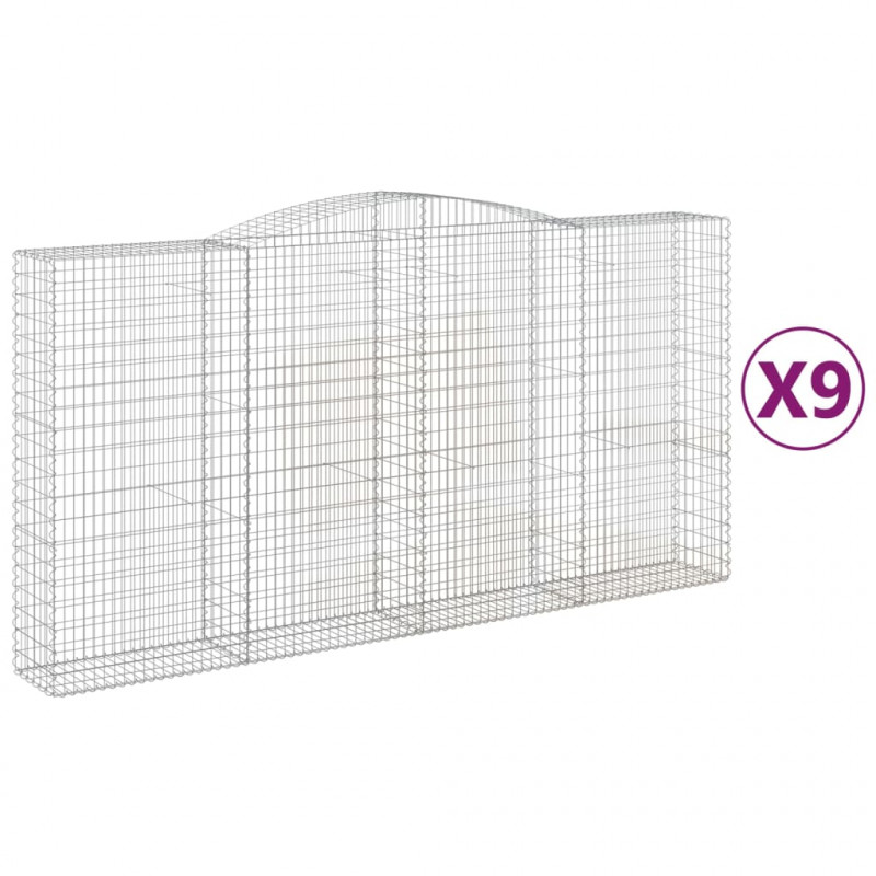 Kosze gabionowe, 9 szt, 400x50x200/220 cm, galwanizowane żelazo