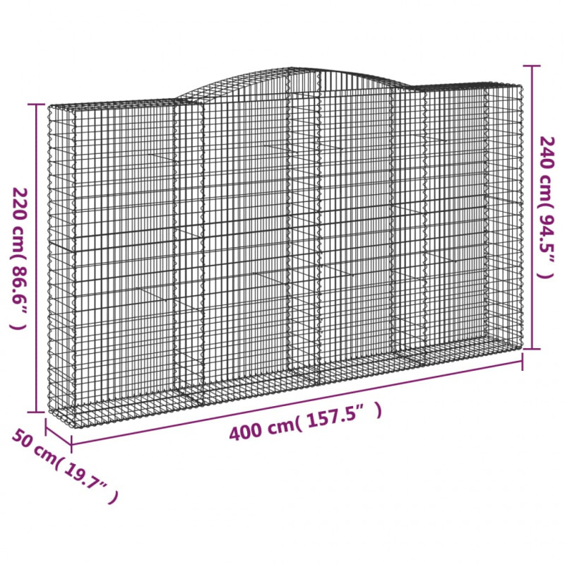 Kosze gabionowe, 10 szt, 400x50x220/240cm, galwanizowane żelazo