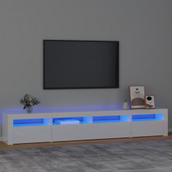 Szafka pod TV z oświetleniem LED, biała z połyskiem,240x35x40cm