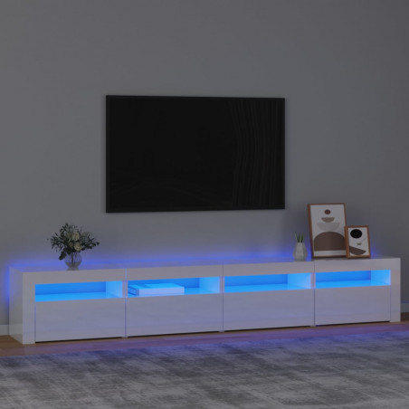 Szafka pod TV z oświetleniem LED, biała z połyskiem,240x35x40cm