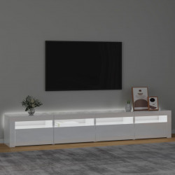 Szafka pod TV z oświetleniem LED, biała z połyskiem,240x35x40cm