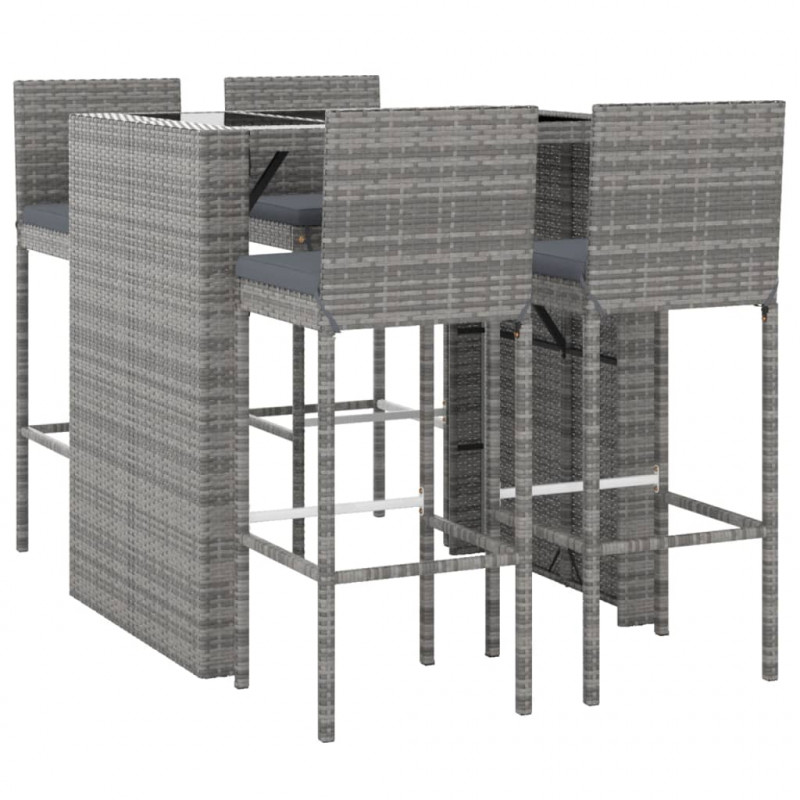 5-cz. zestaw mebli barowych z poduszkami, szary rattan PE