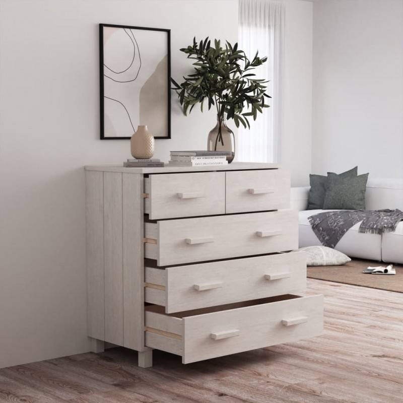 Komoda HAMAR, biała, 79x40x80 cm, lite drewno sosnowe