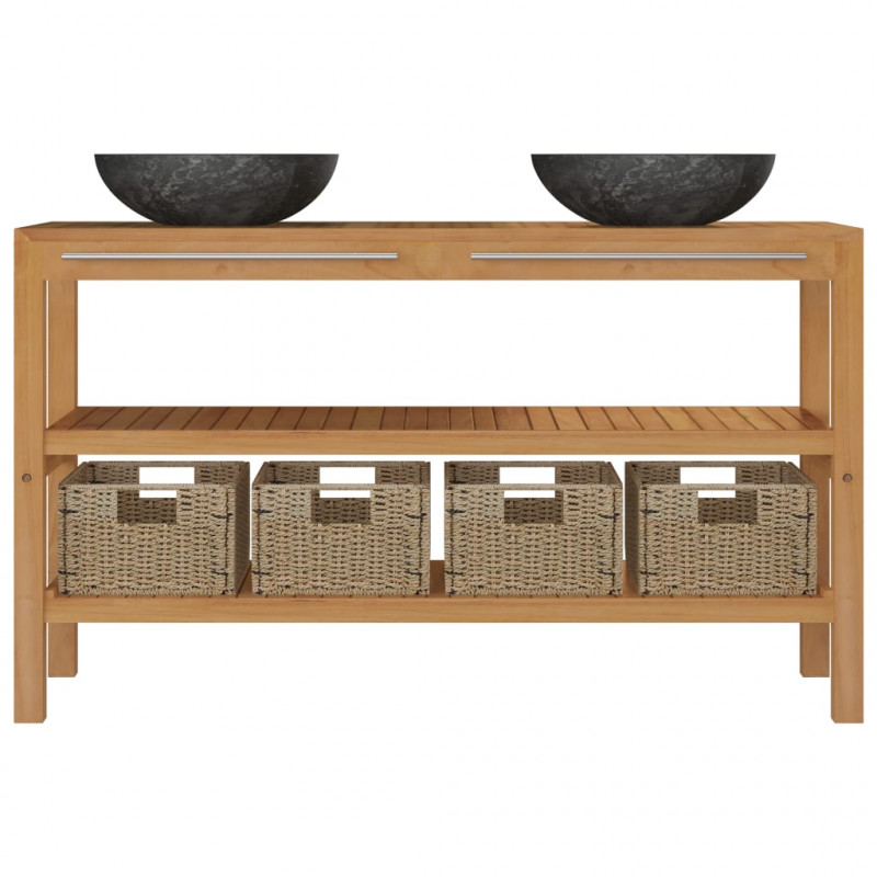 Szafka łazienkowa z 2 umywalkami z marmuru, drewno tekowe