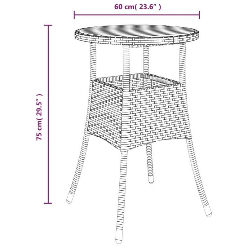 Stolik ogrodowy, Ø60x75 cm, drewno akacjowe i rattan PE, szary