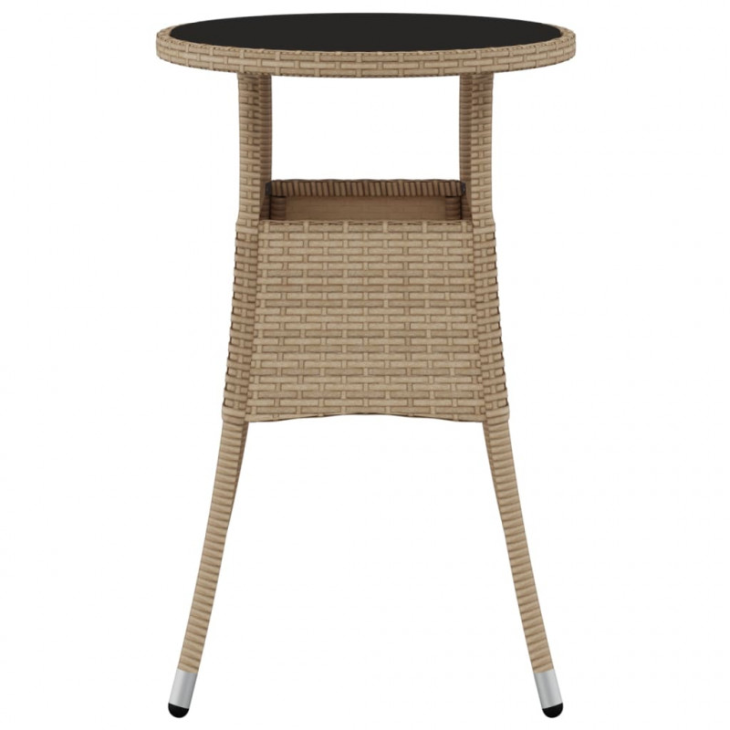 Stolik ogrodowy, Ø60x75 cm, szkło hartowane i rattan PE, beżowy
