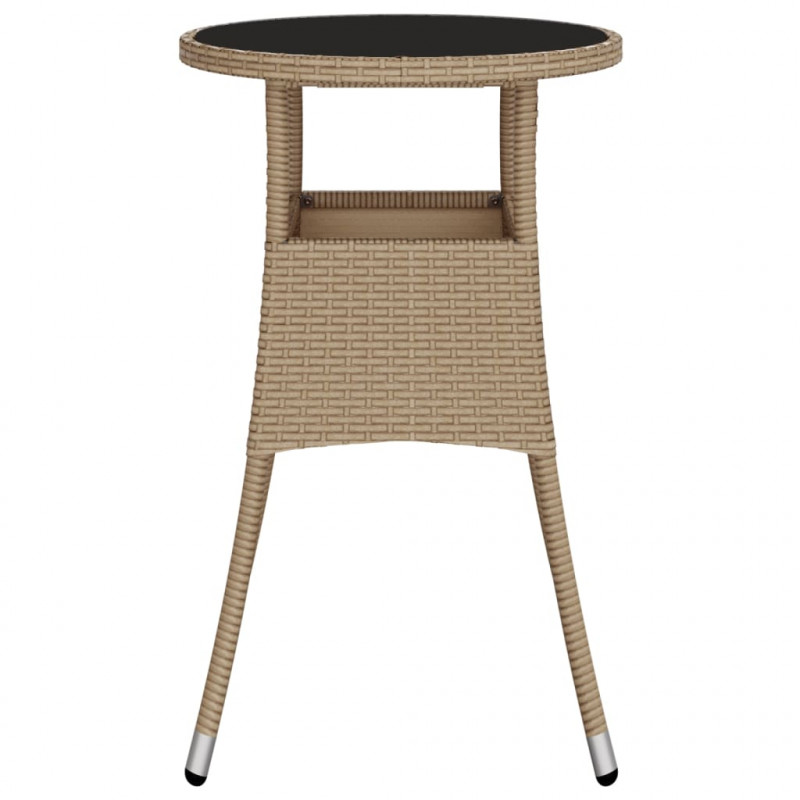 Stolik ogrodowy, Ø60x75 cm, szkło hartowane i rattan PE, beżowy