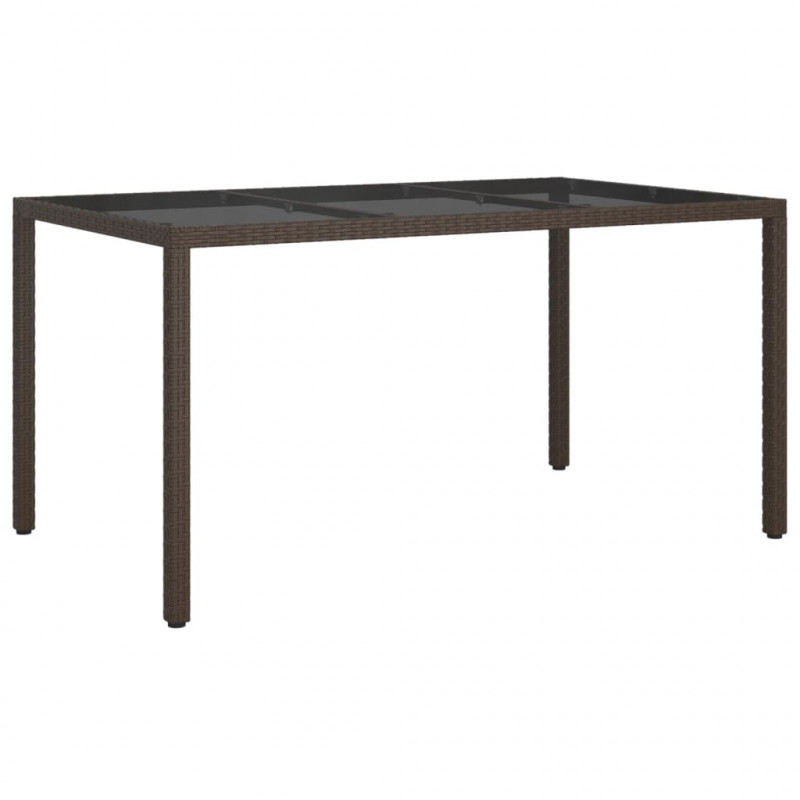 Stół ogrodowy, 150x90x75 cm, szkło i rattan PE, brązowy