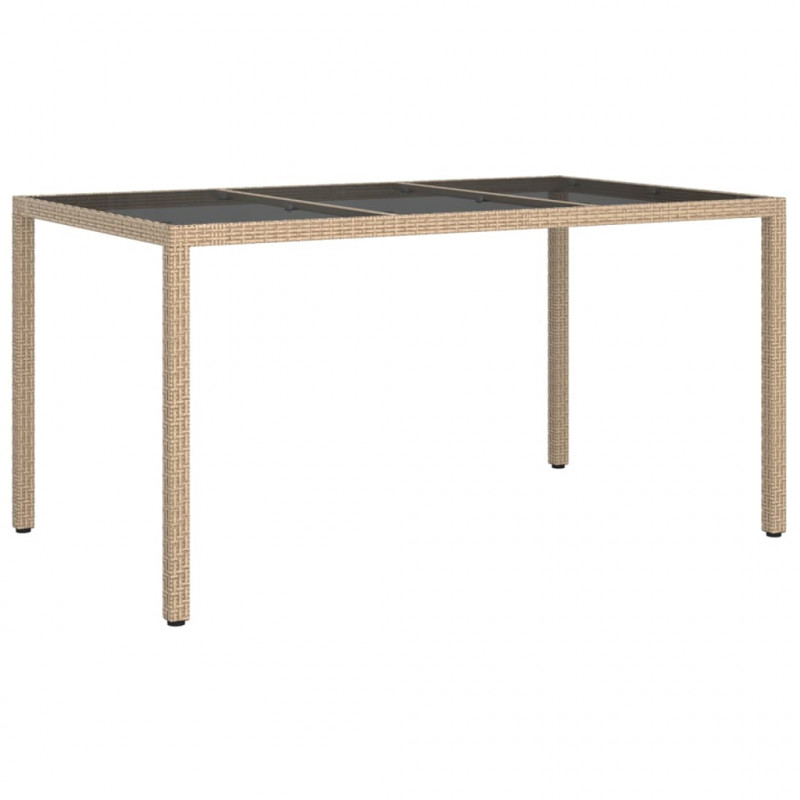Stół ogrodowy, 150x90x75 cm, szkło i rattan PE, beżowy