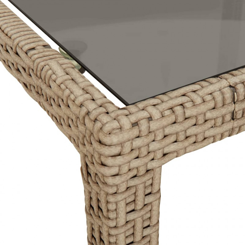 Stół ogrodowy, 150x90x75 cm, szkło i rattan PE, beżowy