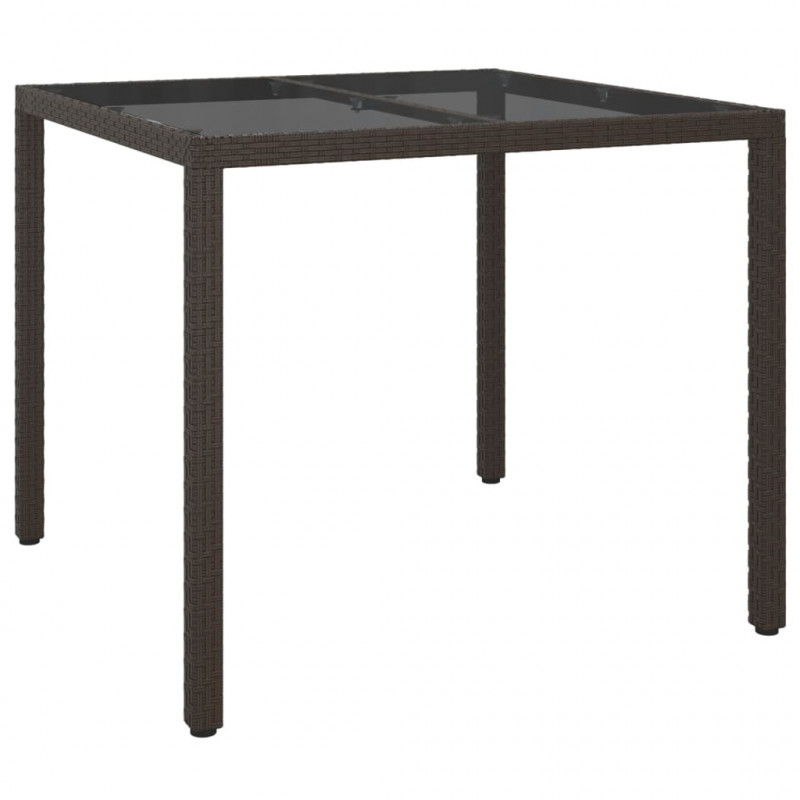 Stół ogrodowy, 90x90x75 cm, szkło i rattan PE, brązowy