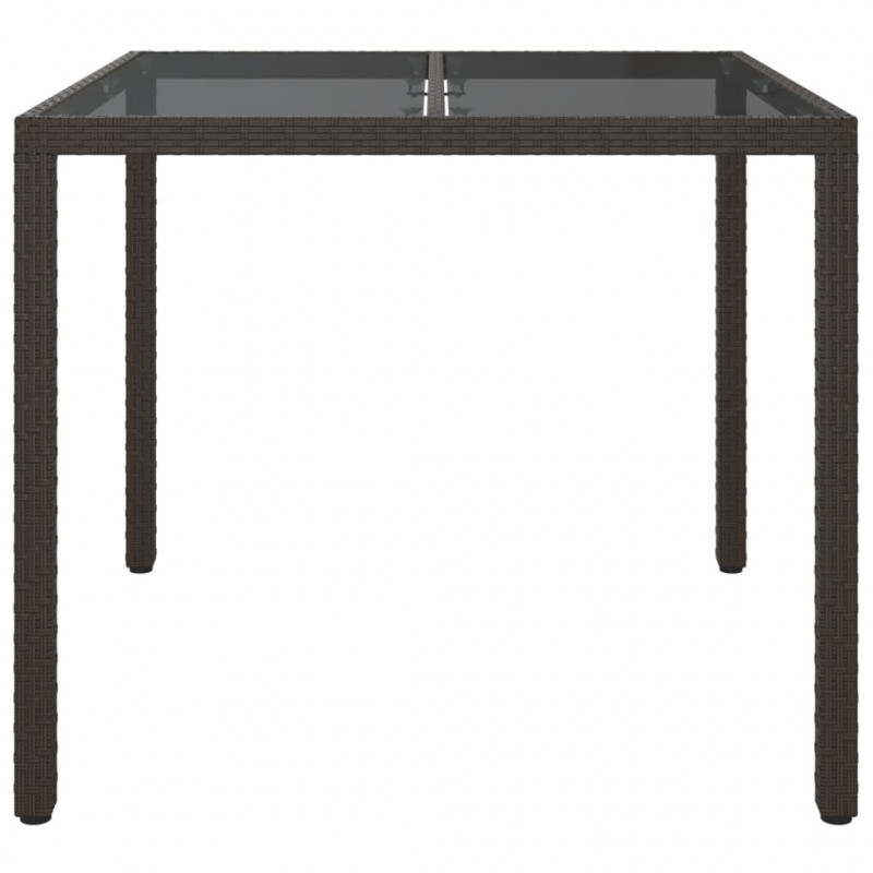 Stół ogrodowy, 90x90x75 cm, szkło i rattan PE, brązowy