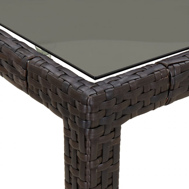Stół ogrodowy, 90x90x75 cm, szkło i rattan PE, brązowy