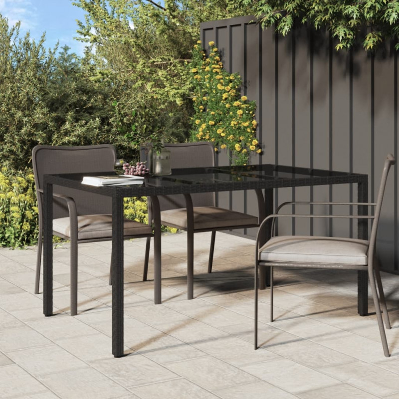 Stół ogrodowy, 150x90x75 cm, szkło i rattan PE, czarny