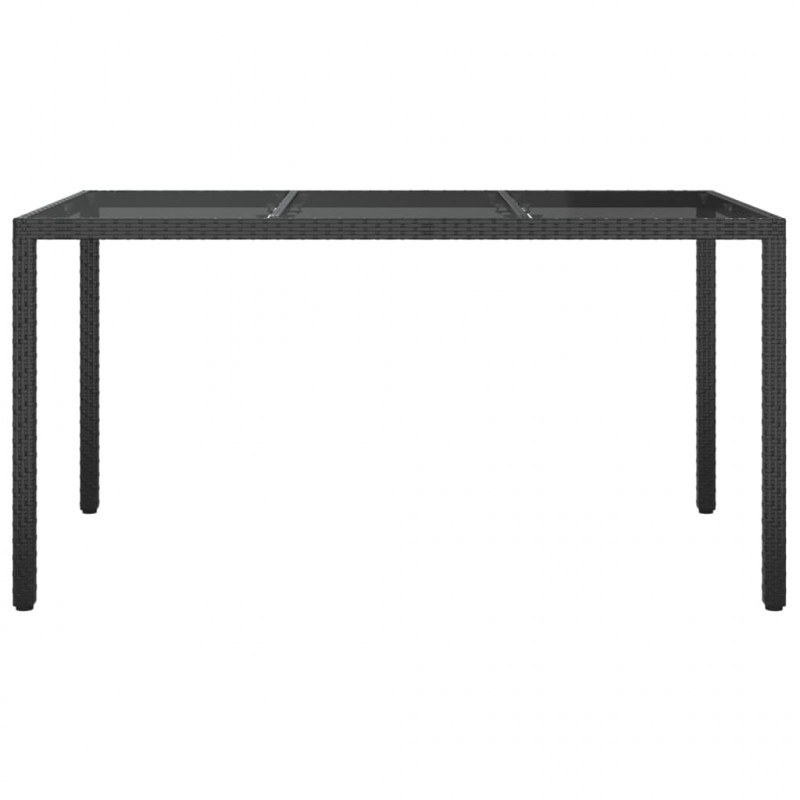 Stół ogrodowy, 150x90x75 cm, szkło i rattan PE, czarny