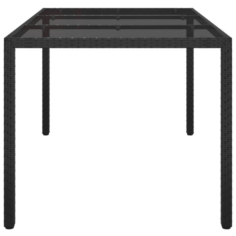 Stół ogrodowy, 150x90x75 cm, szkło i rattan PE, czarny