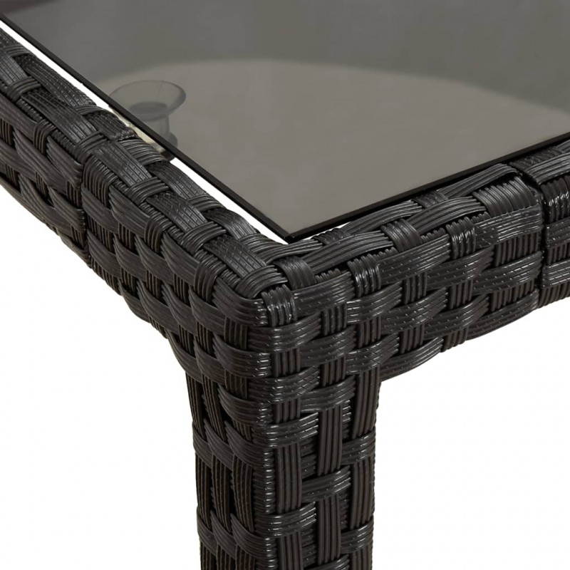 Stół ogrodowy, 150x90x75 cm, szkło i rattan PE, czarny
