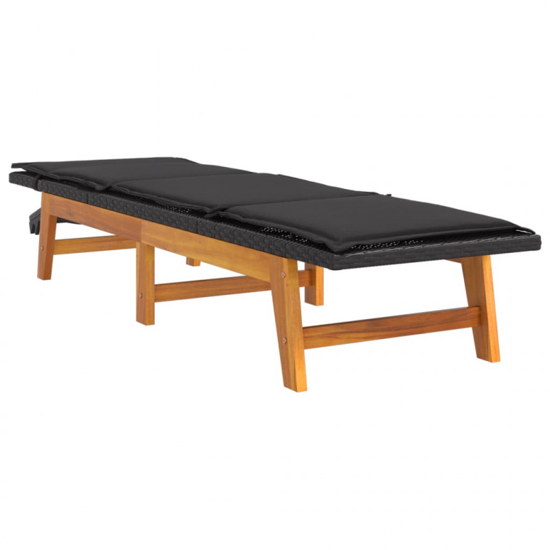 Leżak ze stolikiem, polirattan i lite drewno akacjowe