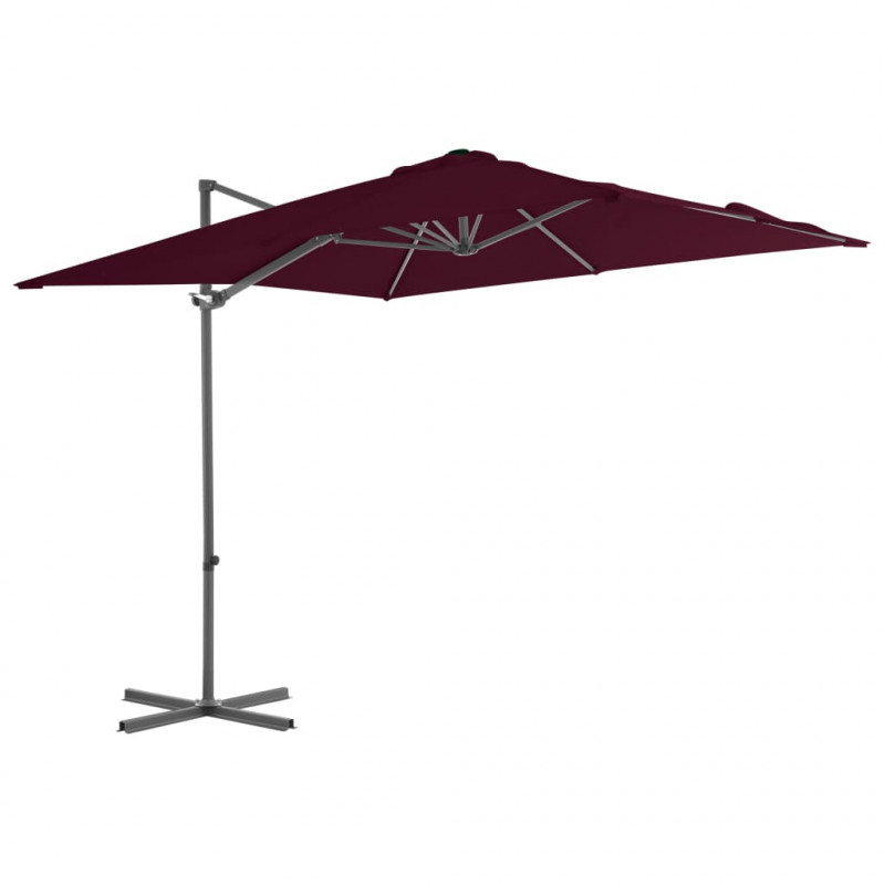 Parasol wiszący na stalowym słupku, bordowy, 250x250 cm