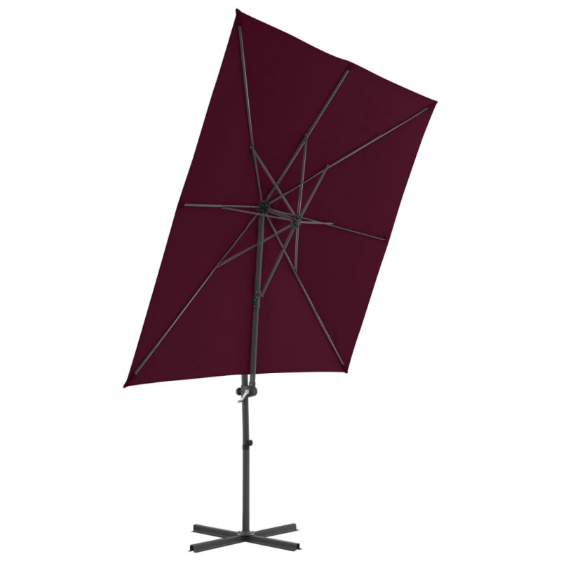 Parasol wiszący na stalowym słupku, bordowy, 250x250 cm