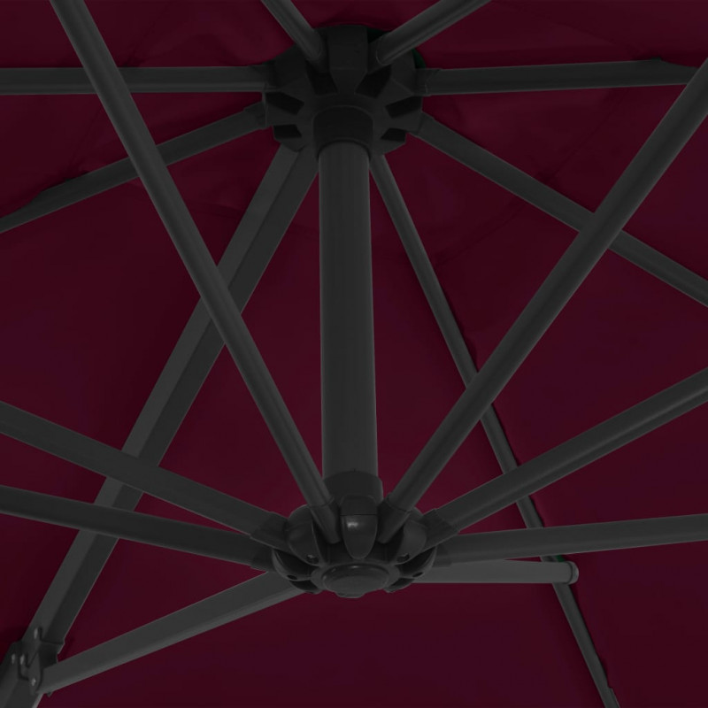 Parasol wiszący na stalowym słupku, bordowy, 250x250 cm