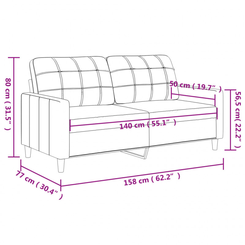 Sofa 2-osobowa, czarna, 140 cm, tapicerowana tkaniną