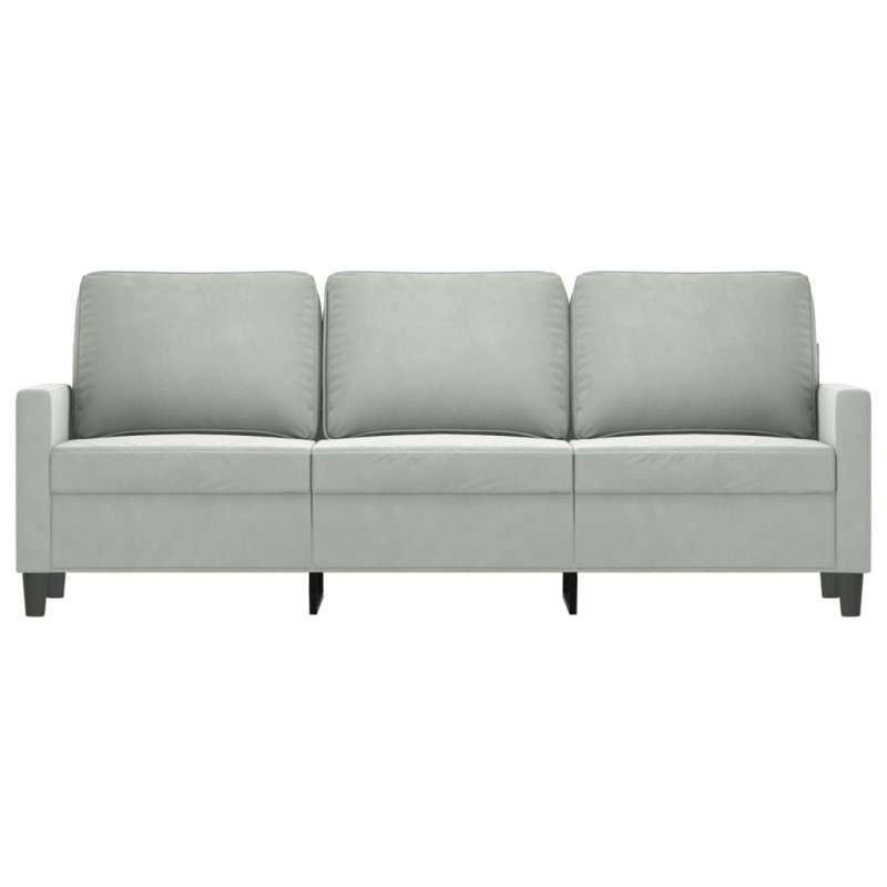 Sofa 3-osobowa, jasnoszara, 180 cm, tapicerowana aksamitem
