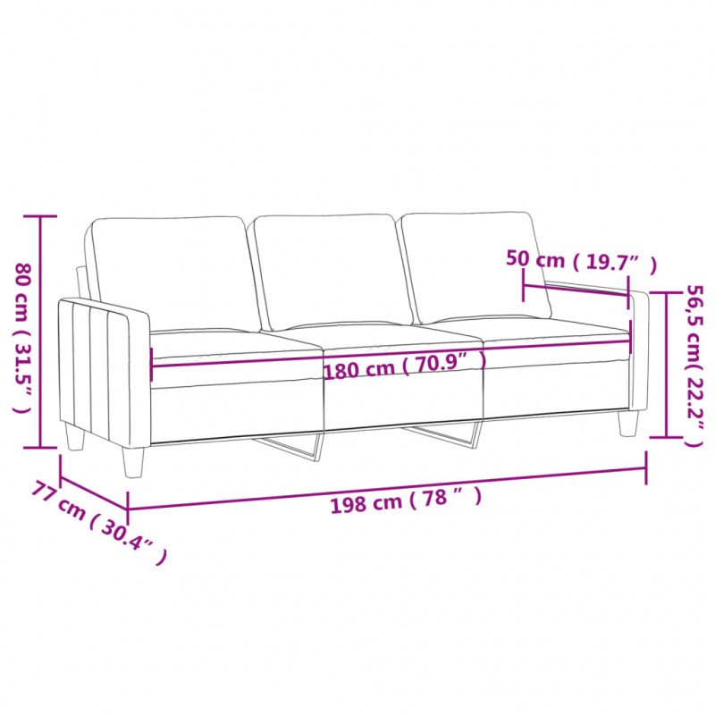 Sofa 3-osobowa, jasnoszara, 180 cm, tapicerowana aksamitem