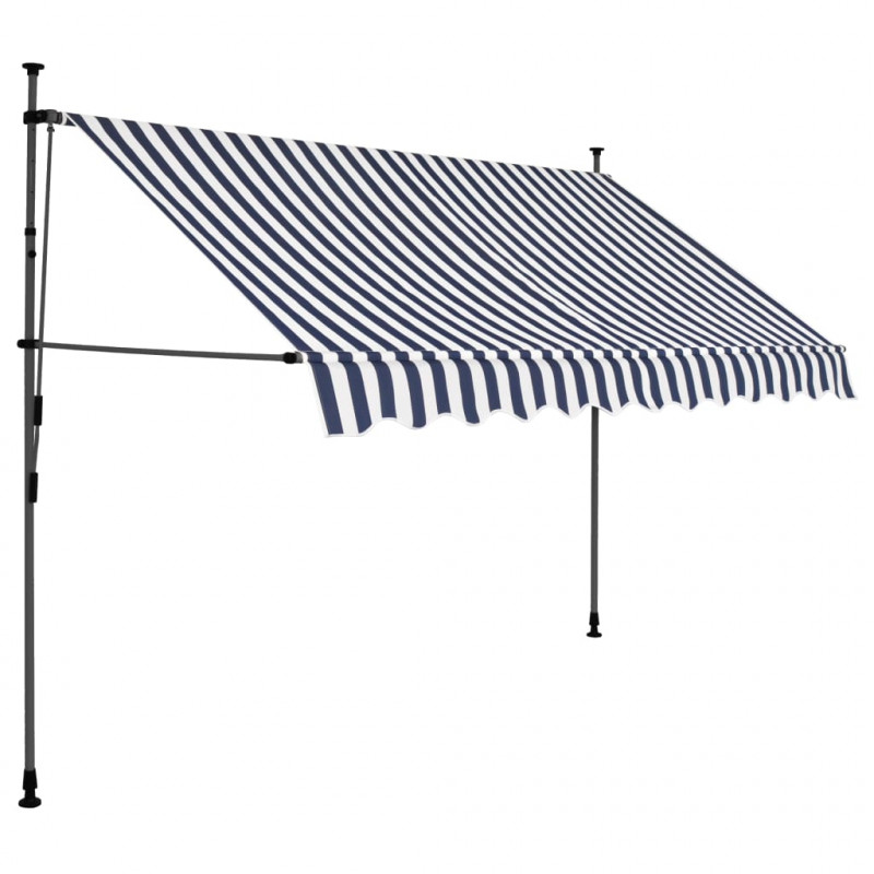 Ręcznie zwijana markiza z LED, 250 cm, niebiesko-biała