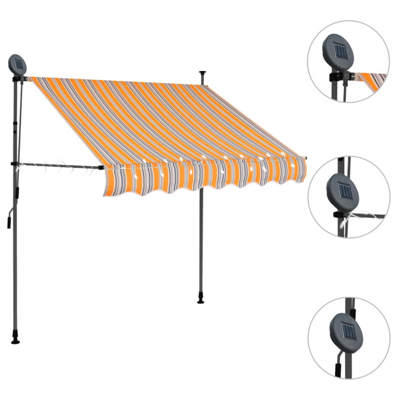 Ręcznie zwijana markiza z LED, 200 cm, żółto-niebieska