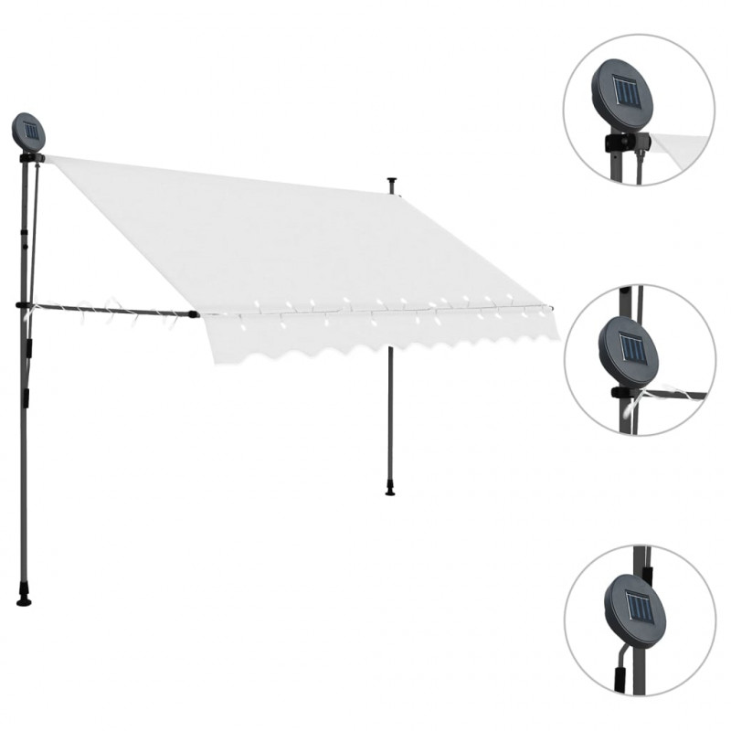 Ręcznie zwijana markiza z LED, 300 cm, kremowa