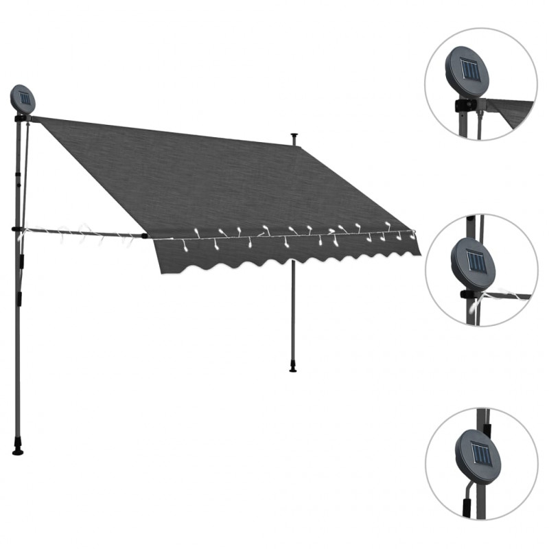 Ręcznie zwijana markiza z LED, 250 cm, antracytowa