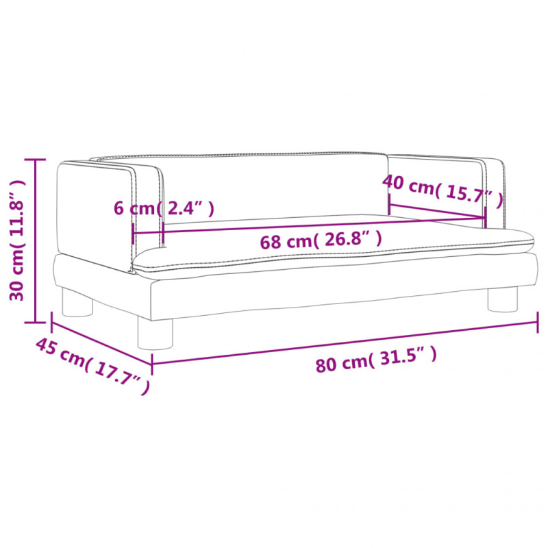 Sofa dla dzieci, jasnoszara, 80x45x30 cm, aksamit