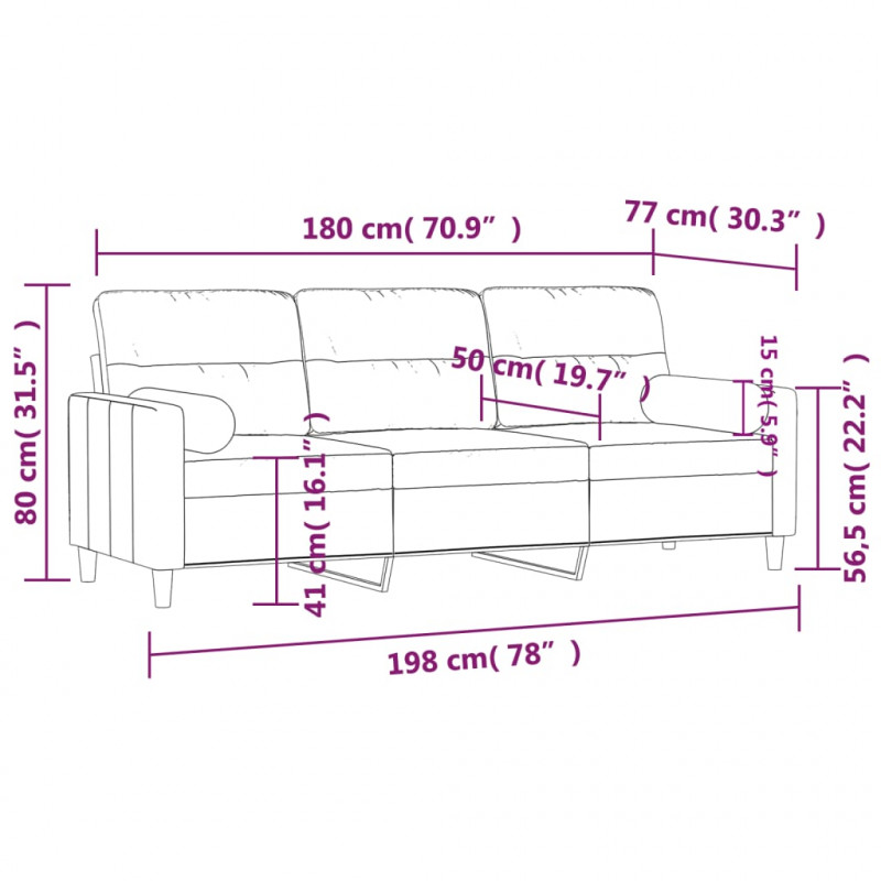 3-osobowa sofa z poduszkami, ciemnoszara, 180 cm, tkanina