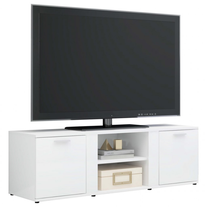 Szafka pod TV, wysoki połysk, biała, 120x34x37 cm