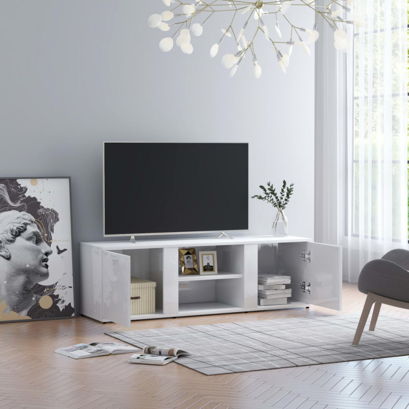 Szafka pod TV, wysoki połysk, biała, 120x34x37 cm