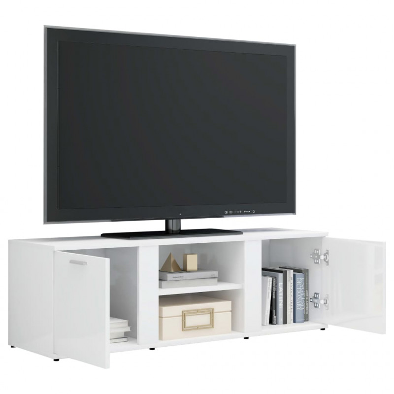 Szafka pod TV, wysoki połysk, biała, 120x34x37 cm