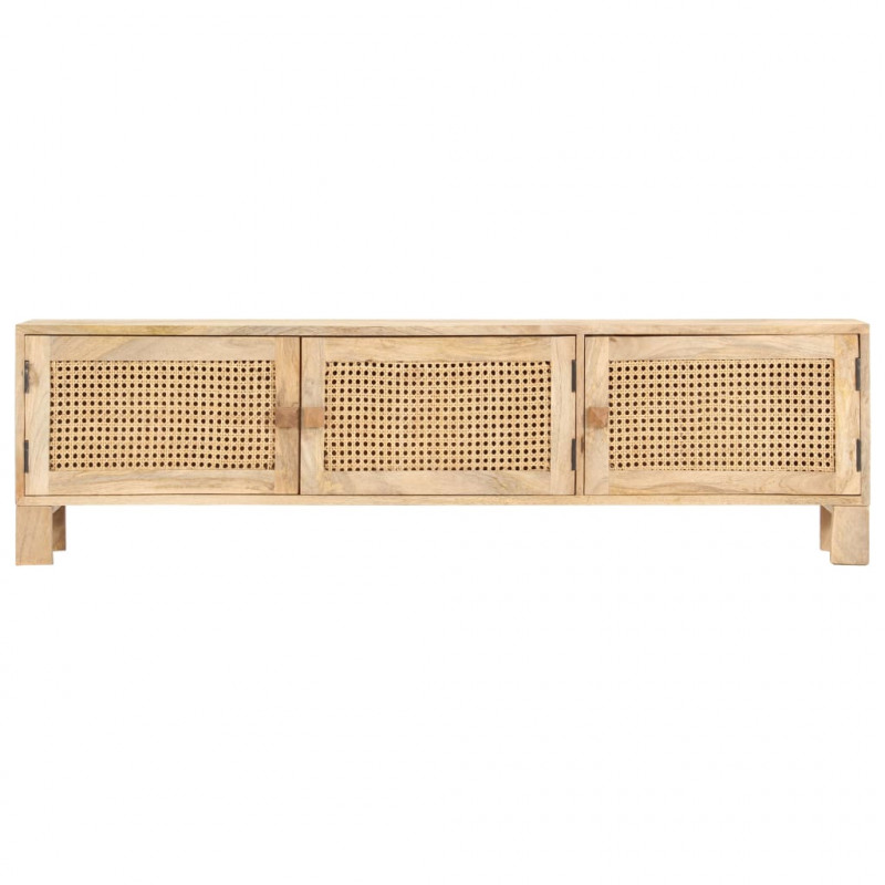 Szafka pod TV, 140x30x40 cm, drewno mango i naturalna trzcina